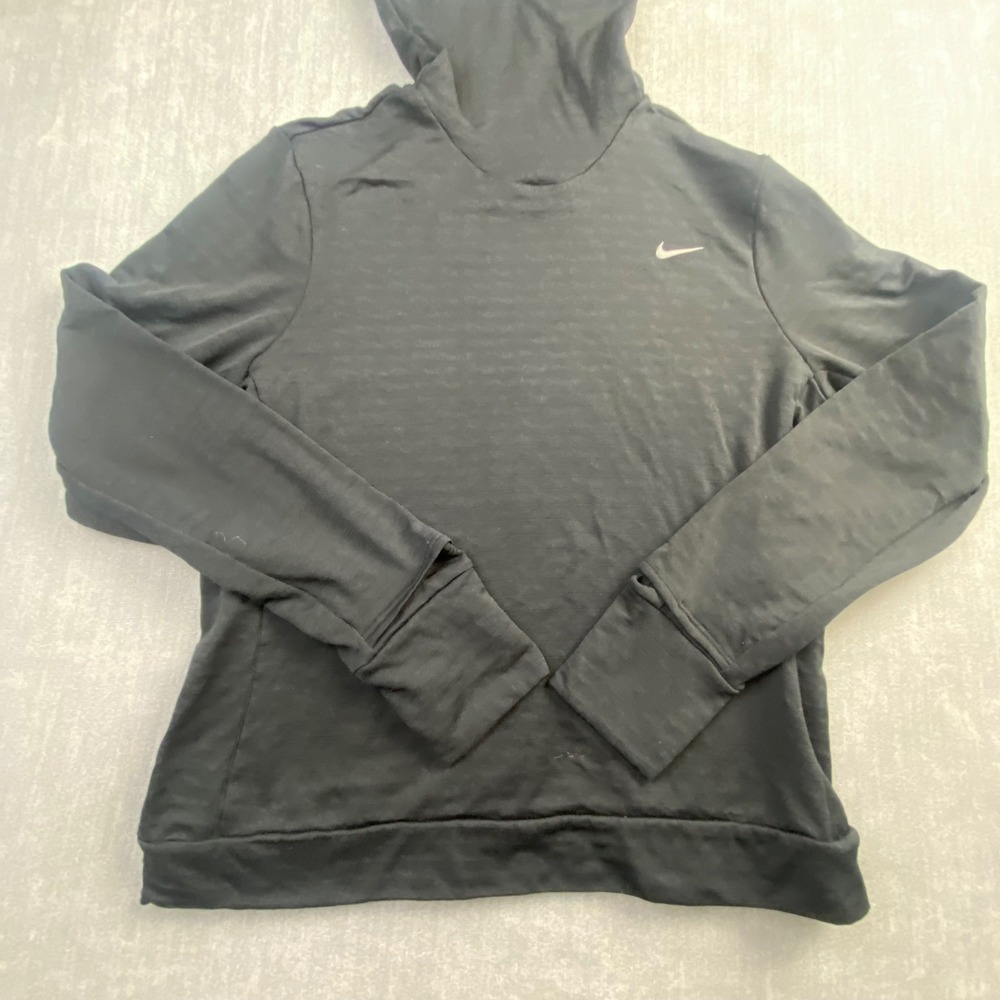 Nike Running Therma-FIT Hoodie Black Scuba Neck Thumbhole Pullover Womens Medium